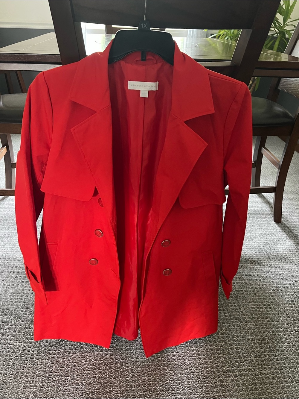New York & Company Women’s Red Belted Lined Trench Coat Mid-Length M #630